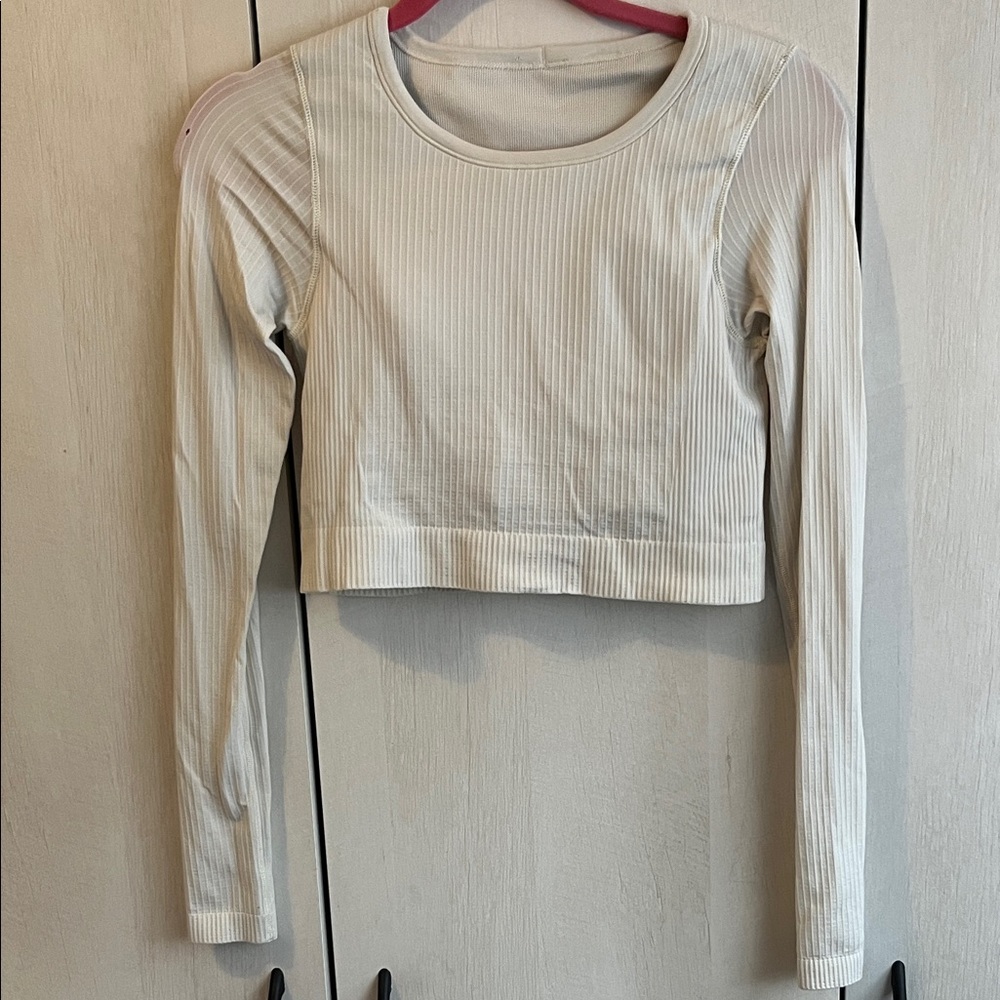 Lululemon Athletica Cream Ribbed Crop Top